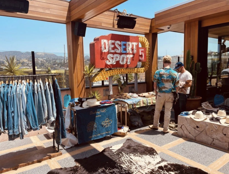 Jada & Jon denim rack on the Desert 5 Spot rooftop