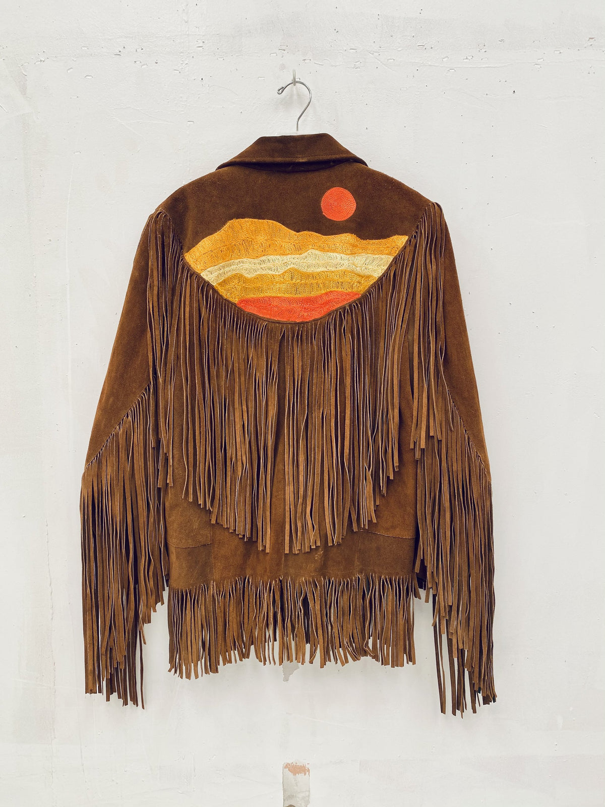 Fringed suede jacket with a sunset panel