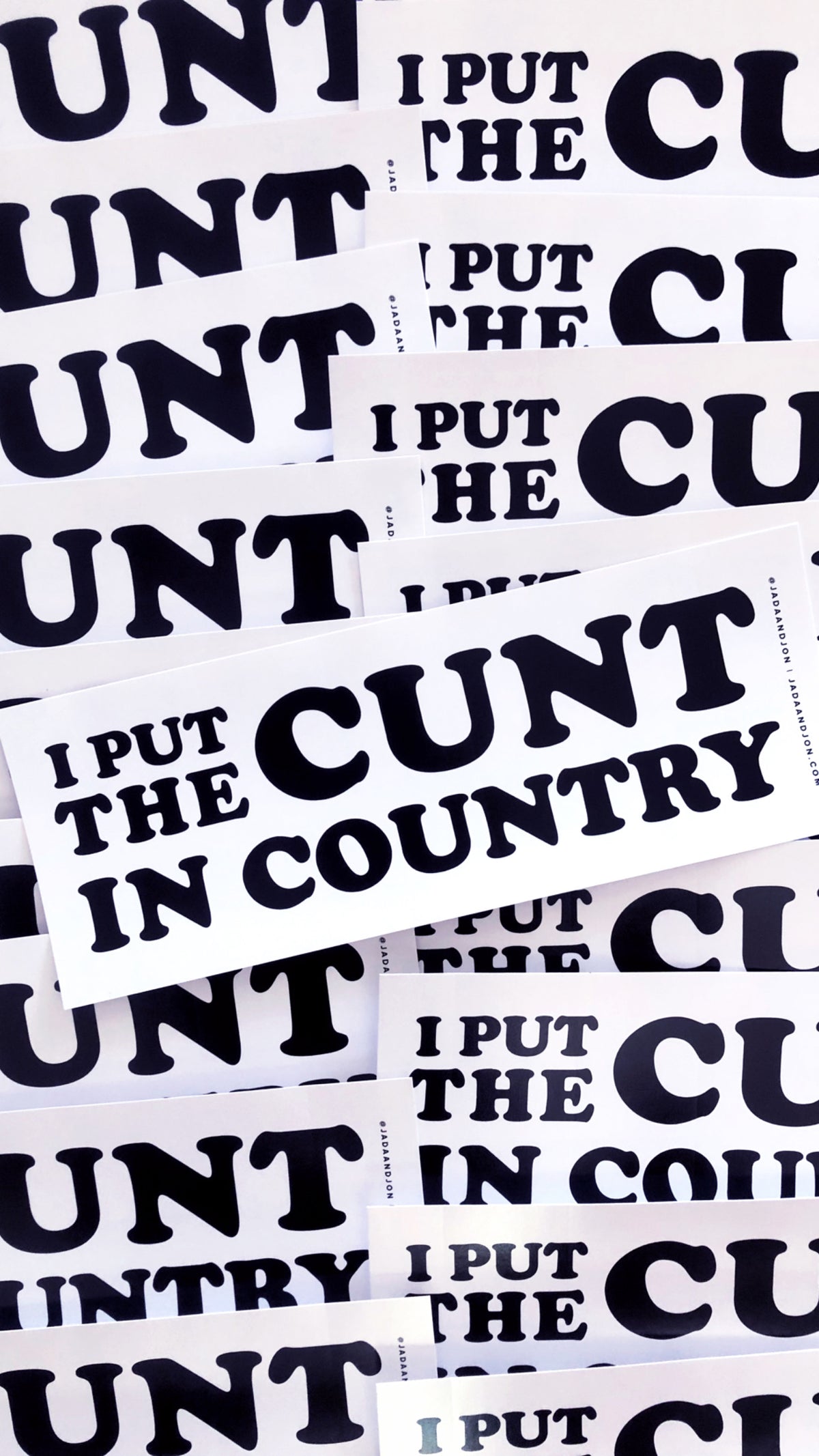 I Put the Cunt in Country Black & White Bumper Sticker