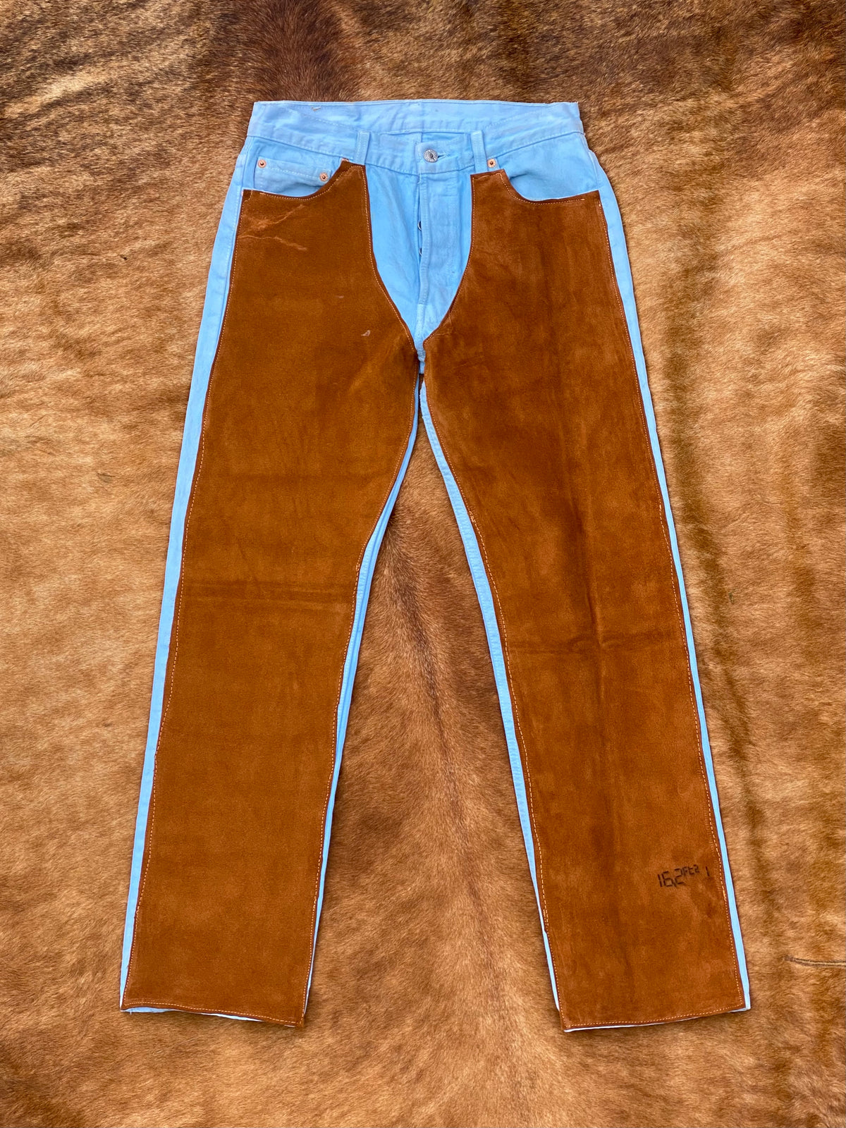 Brown and blue Levi chap jeans
