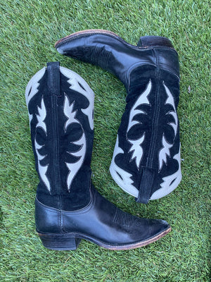 Vtg Black and White Dan Post Cowboy boots - size 9
